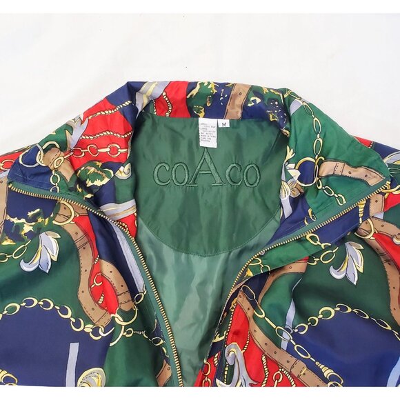 Coaco Womens Vintage New Old Stock Scarf Print Silk Bomber Jacket M/L NWT - Picture 3 of 15